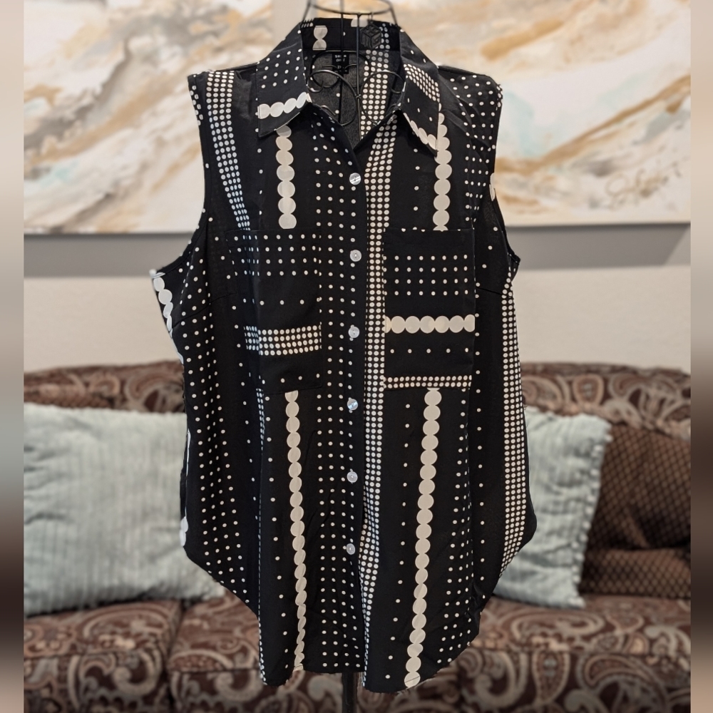 Black and White Polka Dot Sleeveless Blouse